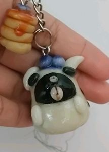 Cute zebra striped pug and pancake keychain