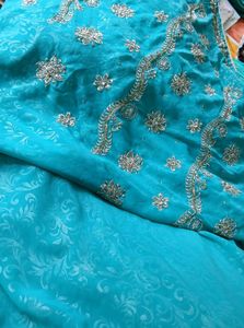 Green Heavy Beautiful Bead Work Woman Saree