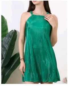 Green Pleated Halter Dress