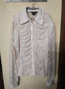 Lace Detail Button-Down Top