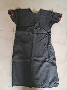 &#34;Women&#39;s Black Cotton Kurti with Colorful Embroide