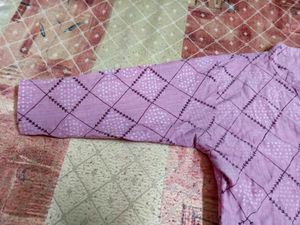 Graceful Lilac Printed Cotton Kurti | Handblock