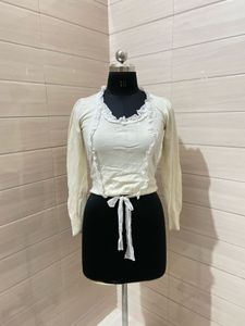 Korean Elegant White Ruffle Top