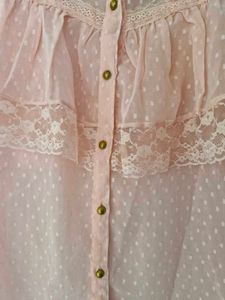 Casual Pink Bell Sleeve Embroided Shirt