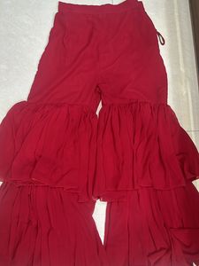 Red Embroidered One-Shoulder Sharara Set