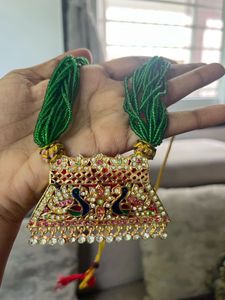 Peacock Pendant Green Beaded Necklace