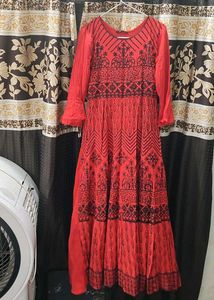 Ethnic Gown With Vibrant Red And Black Colour