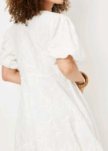 White Embroidered Puff Sleeve Mini Dress