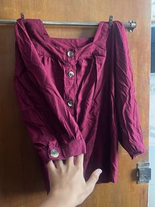 Burgundy Button-Down Top