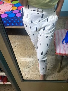 Women Black&amp;White Ankle Pants With Pockets