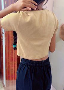 Trendy Beige Zip Up Crop Top