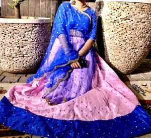 lengha choli blue and pink
