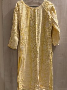 Yellow Embroidered Kurta Long