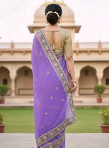 Elegant Purple Striped Saree💜💫