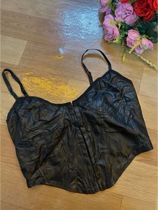 Black Faux Leather Corset Top