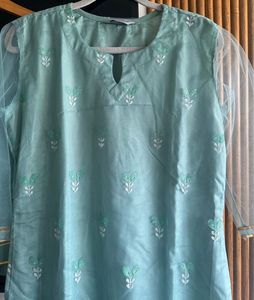 Elegant Sea Green Kurta Set with net Duppatta
