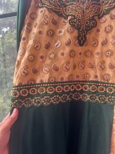 Elegant Green &amp; Gold Anarkali Dress