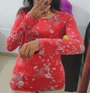 Red Floral Long Sleeve Top