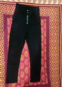 High Waisted, Lacy Black Denim Jeans