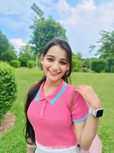Pink Crop Top With Blue Collar