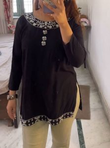 Embroidered Black Tunic Top