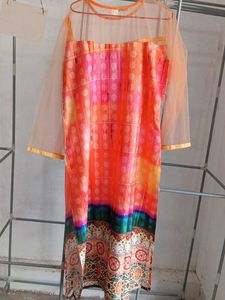 Orange Sheer Sleeve Kurta