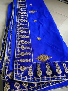 Blue Saree With velvet Golden Border 💙