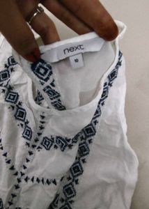 White Embroidered Sleeveless Top