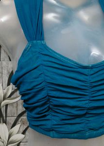 Blue Ruched Crop Top