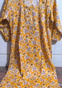 Floral Print Yellow Kurti Size L