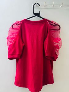 Pink Sheer Sleeve Top-M