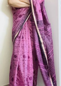 Pink Floral Print Saree