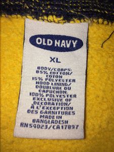 OLD NAVY UNISEX YELLOW ZIP-UP HOODIE
