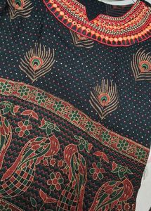 Vintage Rajasthani Peacock Print Short Kurti