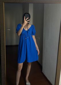 NEW LOOK A-Line Puff Sleeve Blue Dress