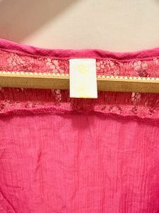 Pink Lace Trim Blouse