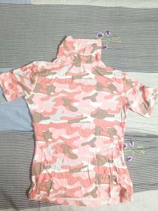 Max Pink Camo Print Turtleneck Top