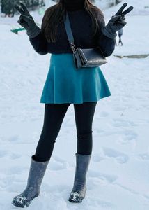 Teal Flared Mini Skirt and black sweater top 🫶🏻