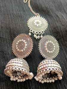 Silver Jhumka Earrings and Maangtika