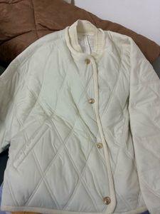 Cream Quilted Button-Down Jacket
