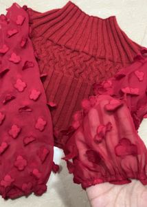 Red Knit & Chiffon Top