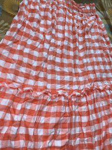 Pastel Orange And White Chequered Skirt