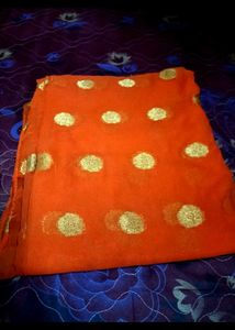 🔥Orange &amp; Gold  Dot Saree😱