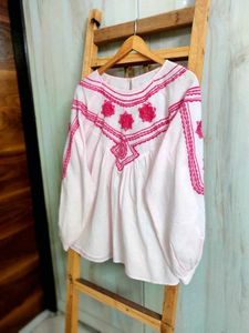 Embroidered Pink Peasant Blouse size-46-48