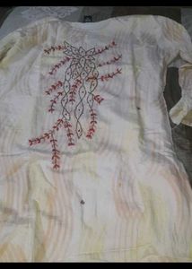 Lime Green Kurti with white Embellishments kurt