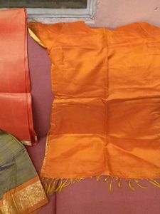 Orange Color 2-Blouses And Dupatta Set For Lehenga