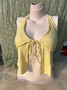 Yellow Ribbed Halter Top