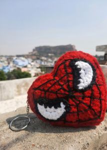 Crochet Batman Heart-Shaped Keychain