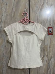 White Cutout Ribbed Top