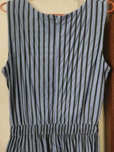 Blue Stripped Jumpsuit With Leg Cutout